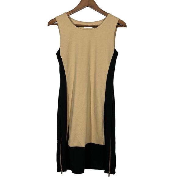 Calvin Klein Sheath Dress Colorblock Black Tan Sleeveless - 4 - Picture 1 of 5